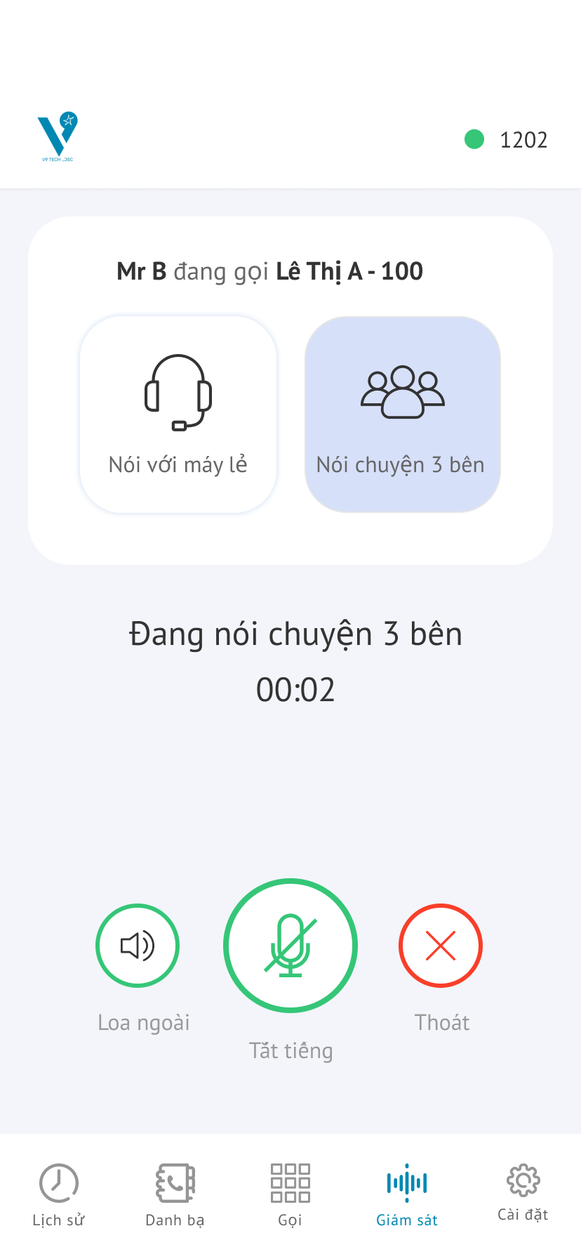 5. Giám sát cuộc gọi - Nói chuyện 3 bên Ứng dụng v9 mobile app, giám sát cuộc gọi, lịch sử cuộc gọi, quản lý thông tin danh bạ